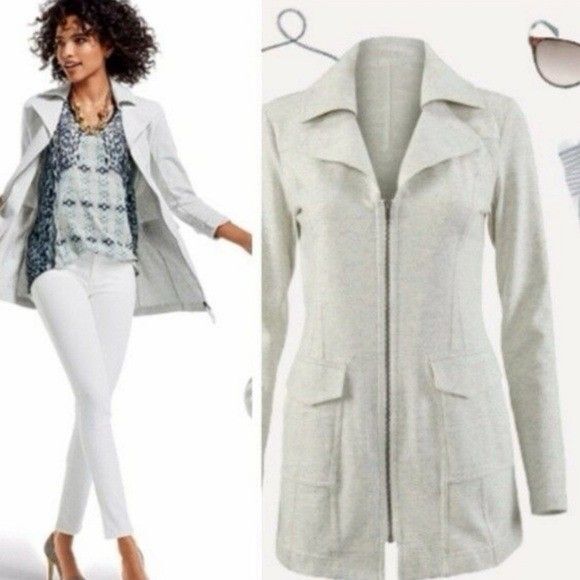 CAbi Jackets & Blazers - Cabi Style#210 Foldover Collar Jacket Size Medium Heather Gray EUC